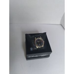 Christian Audigier Designer Watch Silver Case Black Leather Band Iridescent Face
